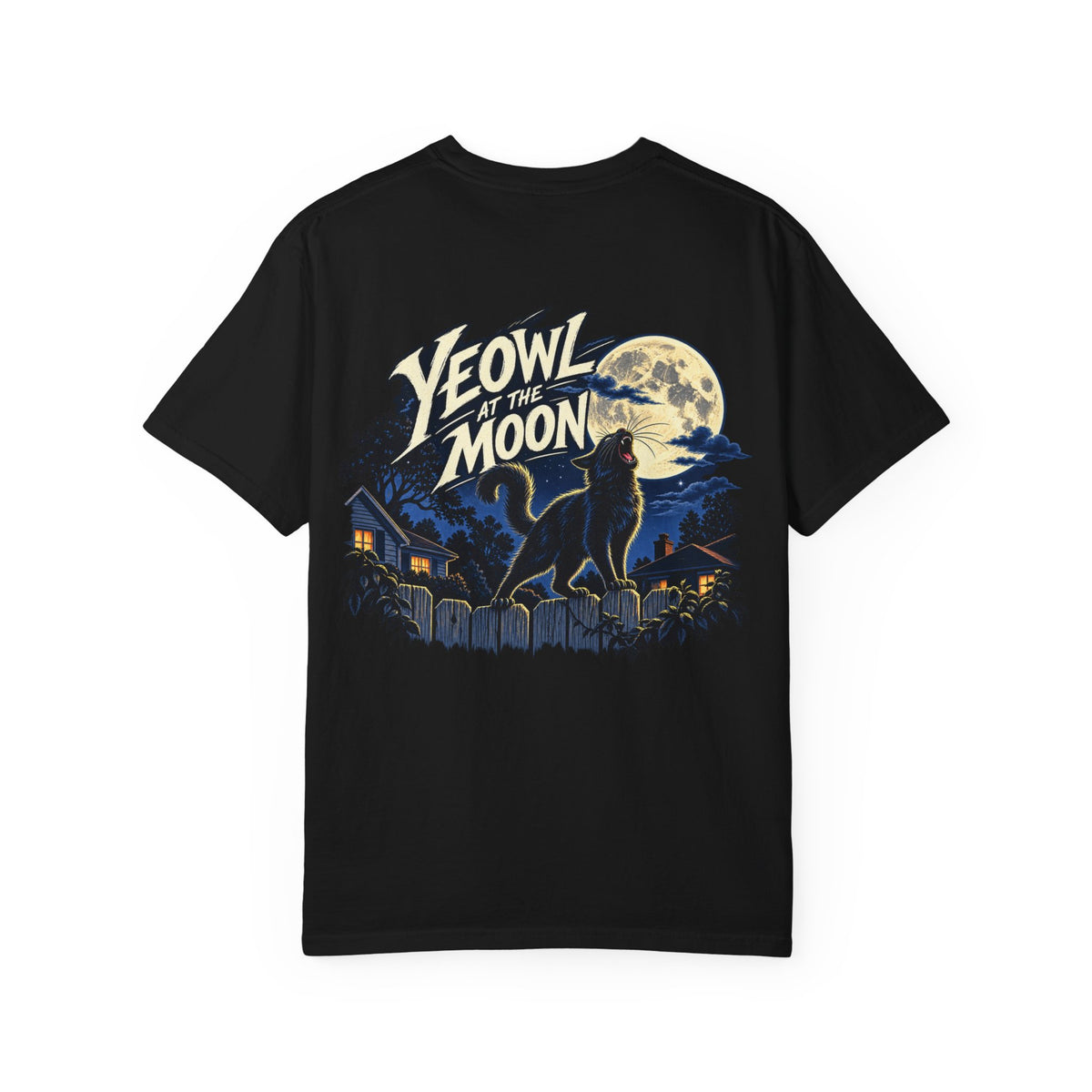 Yeowl at the Moon Cat T-Shirt — Vintage Howling Cat Graphic Tee