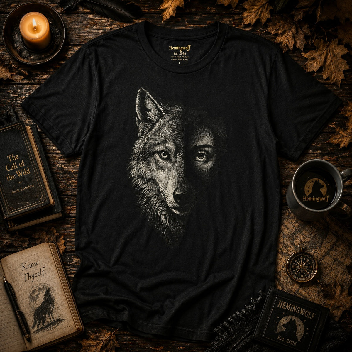 Wolf Face Human Profile T-Shirt — Half Wolf, Half Human Graphic Tee